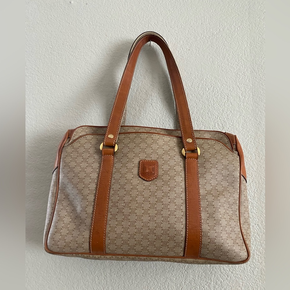 Authentic Vintage Celine Vintage Macadam Shoulder Bag Women Beige Brown